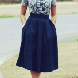 Navy Full Midi Skirt